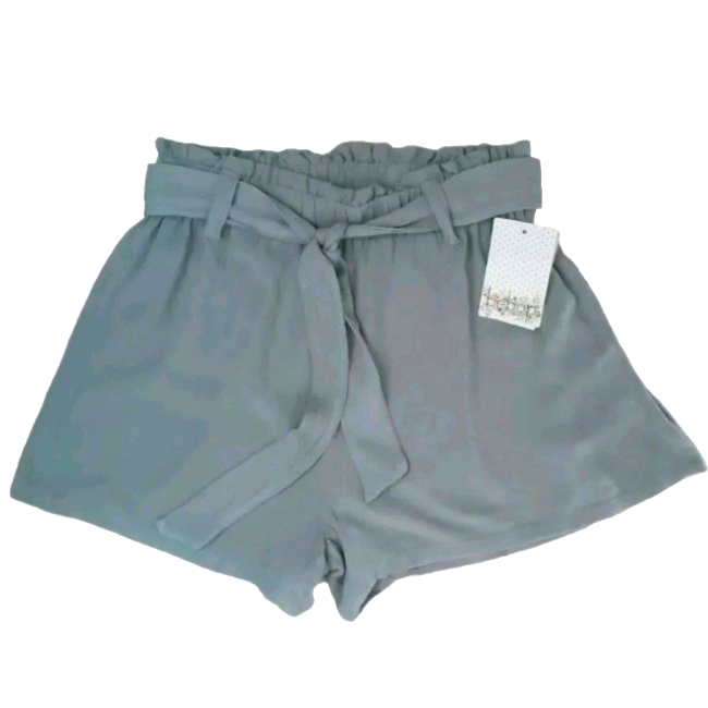 Bebop Hi-Rise Pull On Paperbag Shorts 100% Rayon Crepe Womens M Olive Green Nwt
